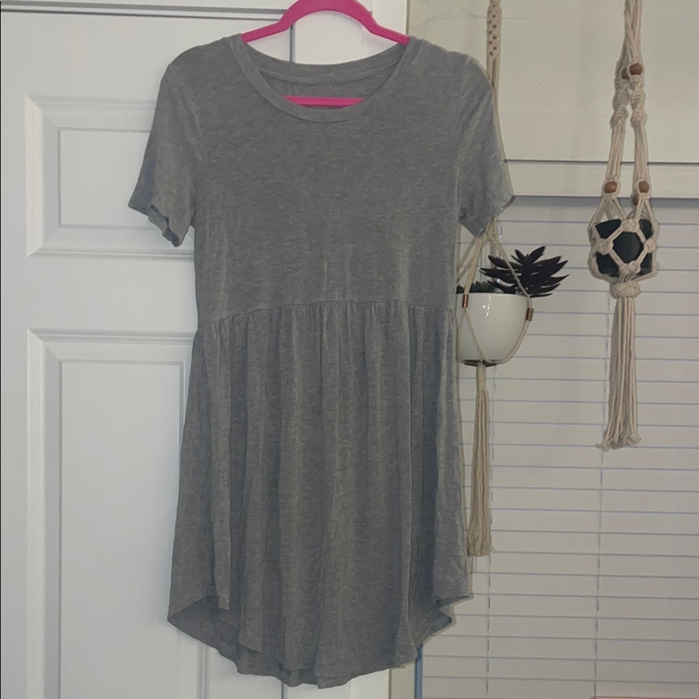 Gray Short Sleeve Cotton Dress